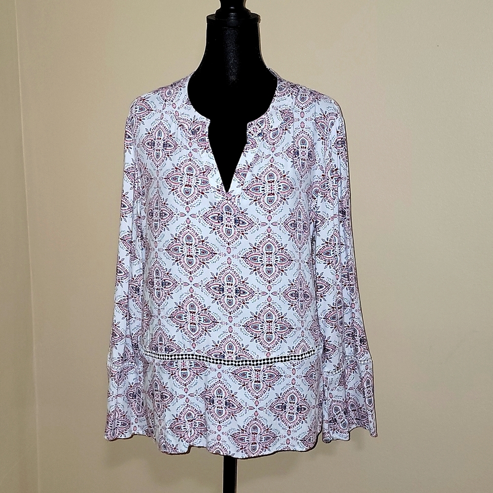 TIME AND TRU Women's Long Sleeve Pullover Shirt Mosaic Design - L